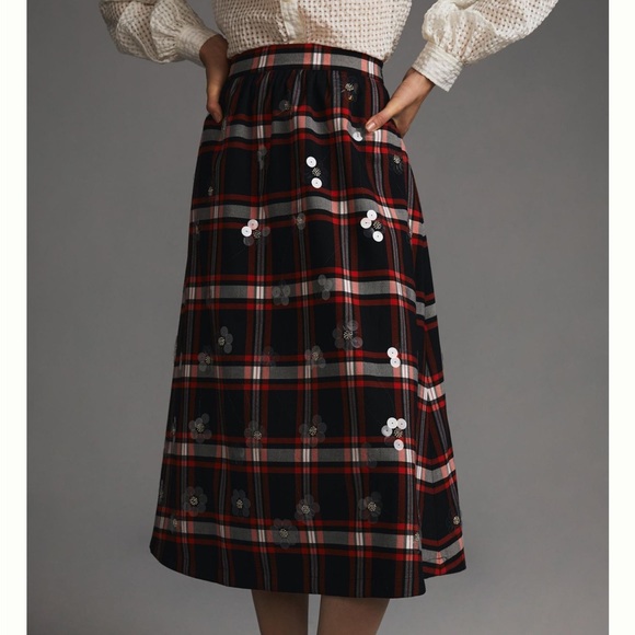 Maeve Dresses & Skirts - Anthropologie Maeve embellished plaid midi skirt.